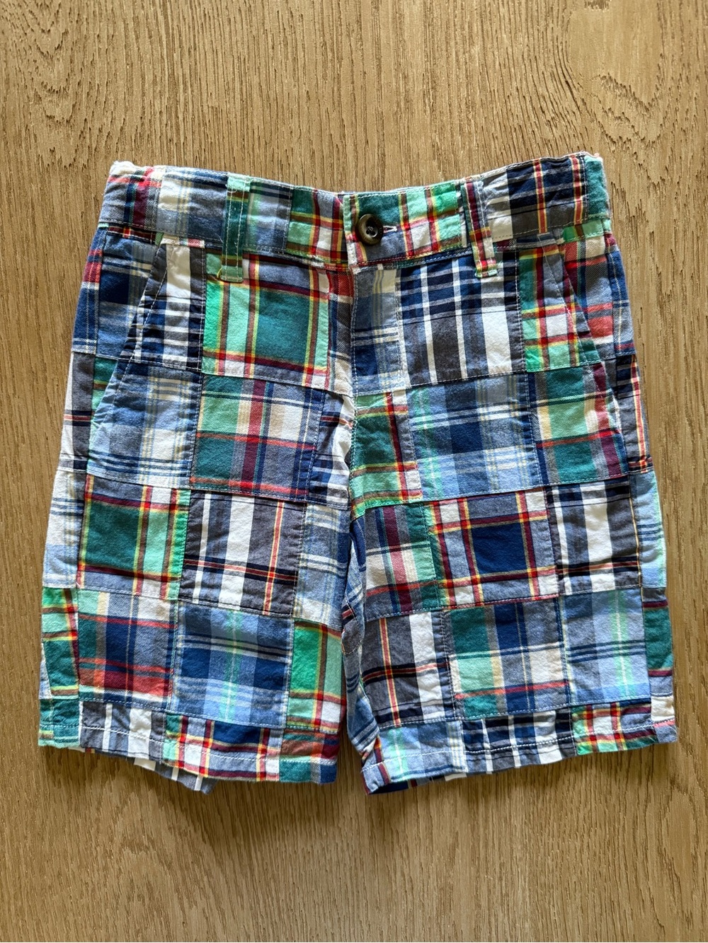 Janie and Jack Boys Sz 5 Green, Red and Navy blue Plaid Cotton Shorts